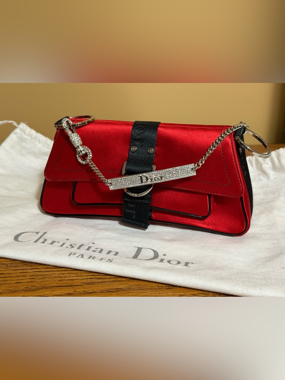 Vintage 2003 Dior Hardcore Red Satin Piercing Baguette Bag John Galliano Y2K